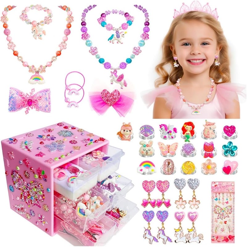 ELEMIRSA Jewelry Toys for Girls Toddler Lovely Rings Clip on Earrings Kids Necklace Bracelet Set Gift for Girls - Image 1